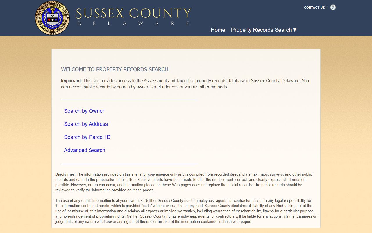Sussex County property search portal for Delaware