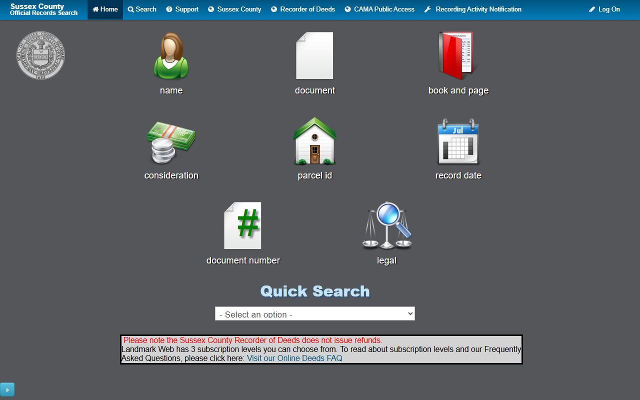 Sussex County Recorder of Deeds Landmark Web system