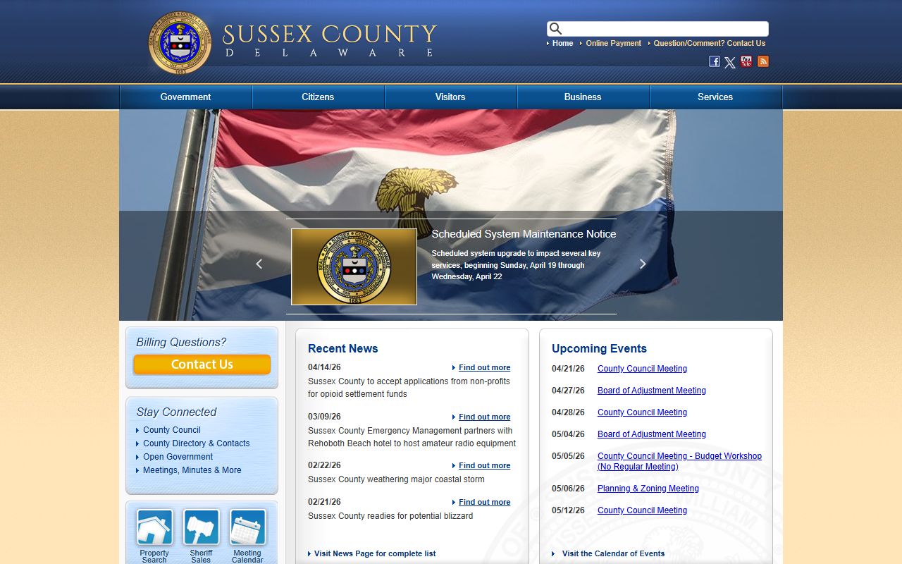 Sussex County Delaware government home page