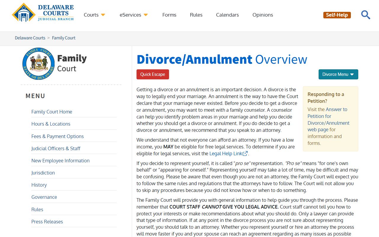 Delaware Family Court divorce decree page